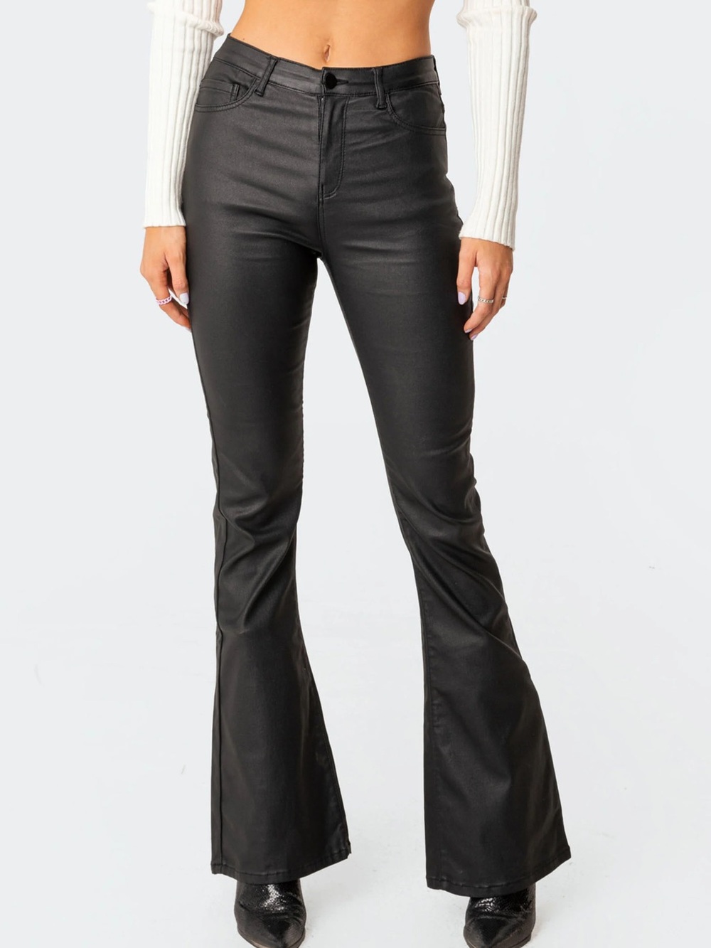 Edikted Black Faux Leather Bootcut Flare Pants